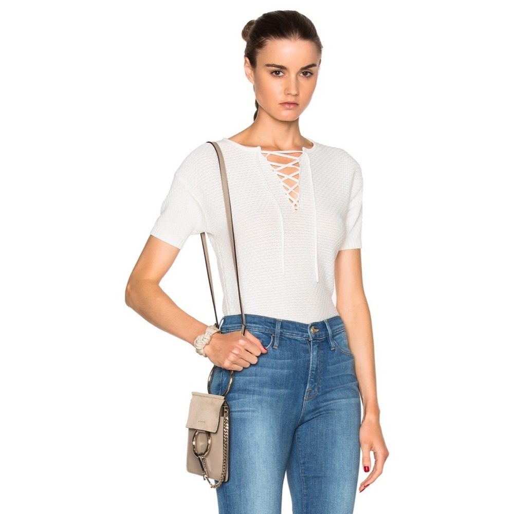 Frame Denim Crochet Lace Up Tee - Picture 1 of 7